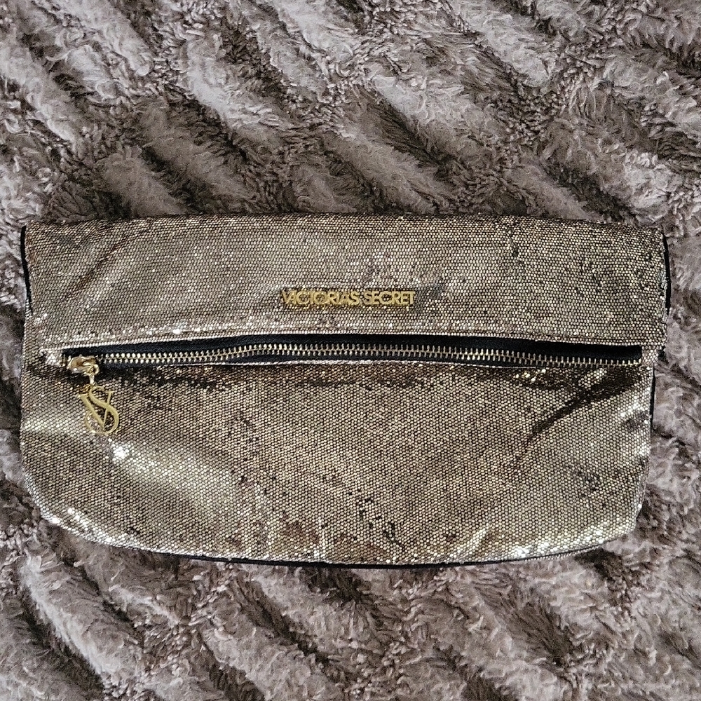 Vintage ✨️ Victoria's Secret Gold Sequin Glitter Make-Up Bag / Clutch